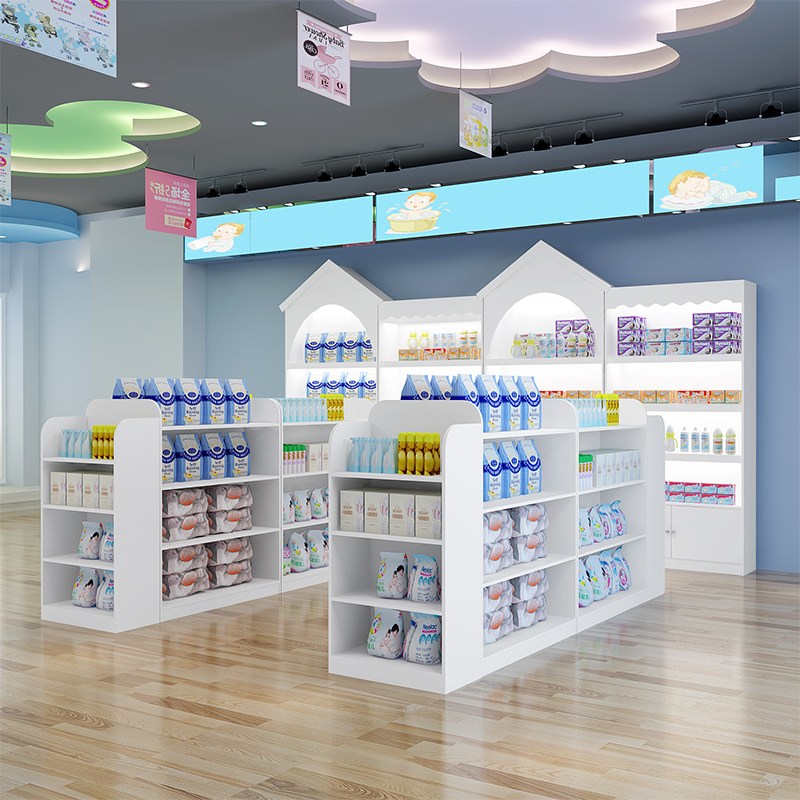 木质母婴店货架奶粉展示柜中岛柜展示台儿童卡通玩具店货架展示架