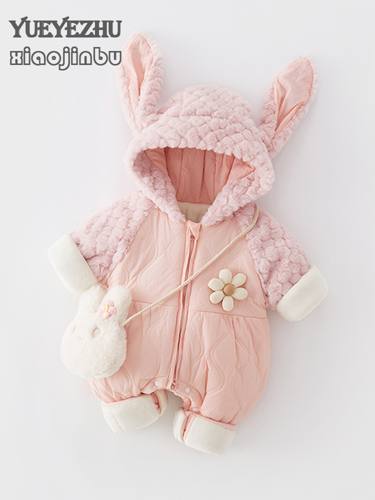定制新生婴儿衣服冬季可爱女宝宝连体衣冬装加绒加厚棉服外出抱衣