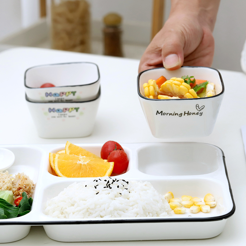 陶瓷长方形减脂分格盘加深一人食饭堂带餐盘快餐盘创意儿童早餐盘