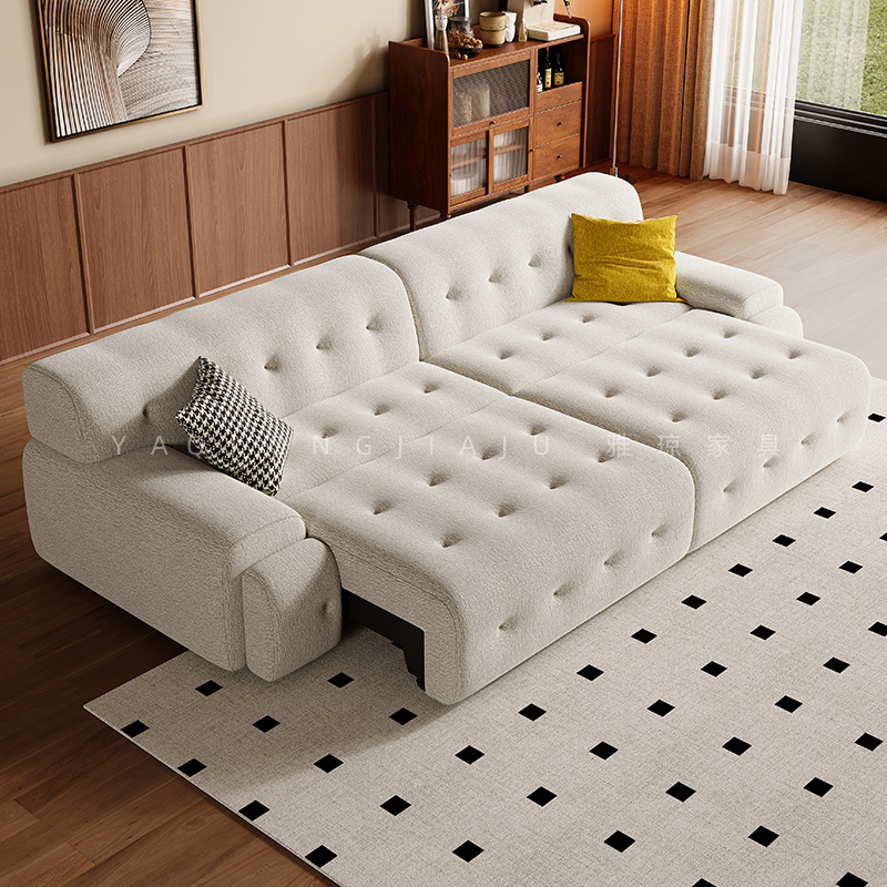 奶油风罗奇堡电动沙发床多功能伸缩折叠变床两用雪尼尔小户型客厅