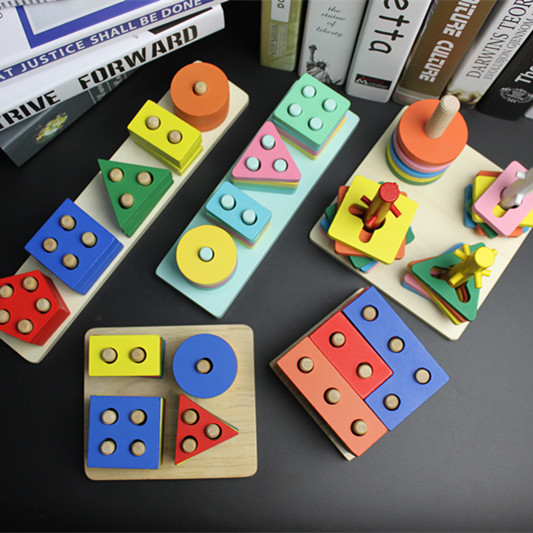 四柱形状配对套柱 1-2-3-4岁宝宝早教认知几何打桩木制儿童玩具