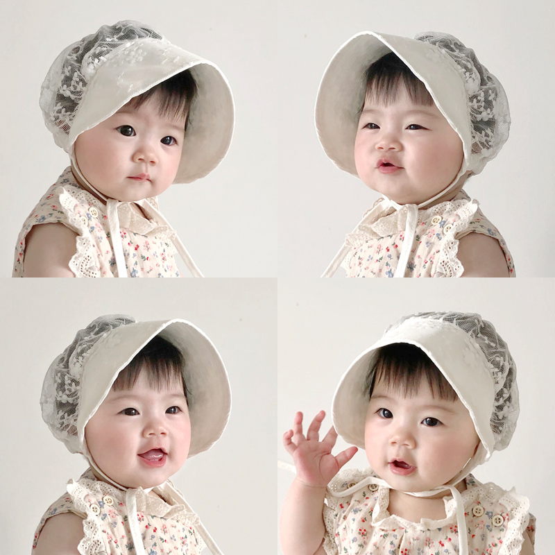 ins23夏新款韩国婴儿蕾丝透气遮阳帽女宝宝甜美可爱公主宫廷帽子