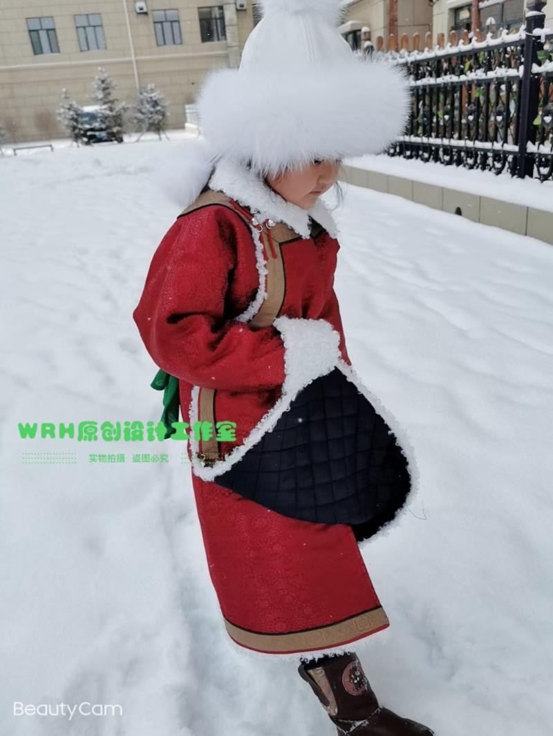 SUUNAI.WRH蒙古童装加厚长袖儿童棉大衣蒙古袍民族风保暖外套冬季