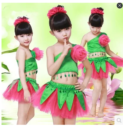 幼儿童小荷花舞蹈服装女童小女孩少儿荷花落荷花朵朵舞蹈裙演出服