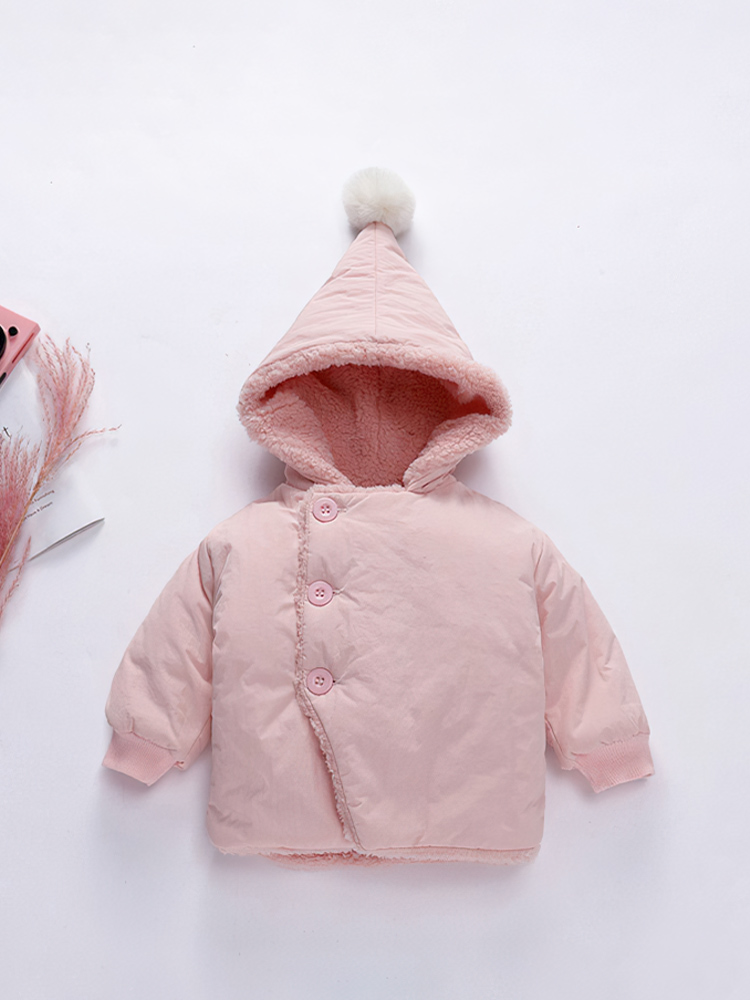 女宝宝棉衣外套加绒厚纯粉色个月男童棉袄连帽新款幼婴儿羽绒棉服