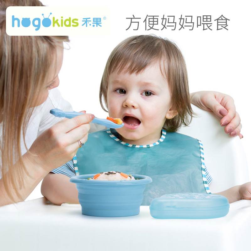 硅胶折叠碗小宝宝吃饭餐具套装婴儿童辅食碗外出便携式防摔碗带勺