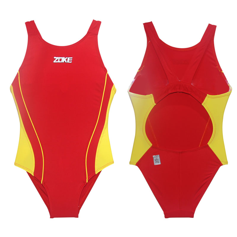 ZOKE洲克青少年女童专业竞速游泳比赛训练儿童大码连体三角泳衣