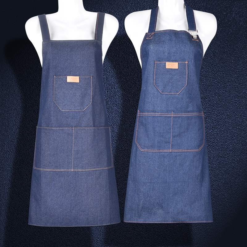 牛仔围裙简约时尚男女厨房工作服加厚耐磨围腰肩带式电焊防污围裙