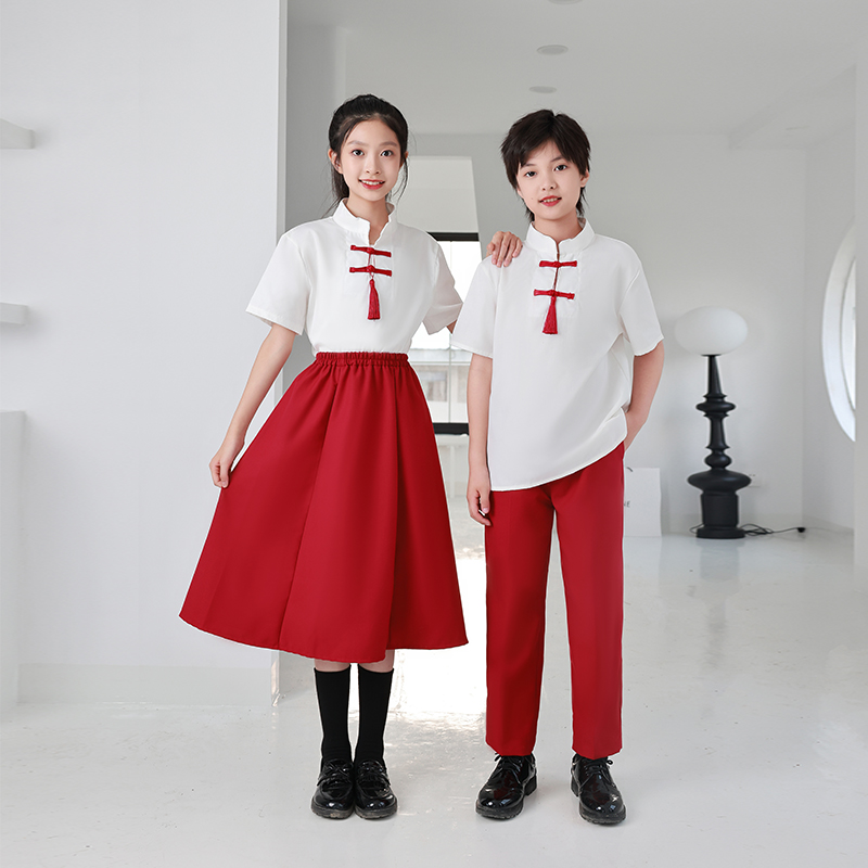 儿童表演服中国风红色爱国国庆演出服中小学生合唱服儿童诗歌朗诵