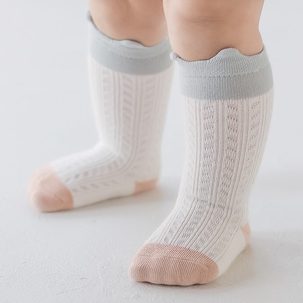 现货韩国进口婴儿春夏网眼长筒袜男宝宝时尚运动镂空中筒袜空调袜