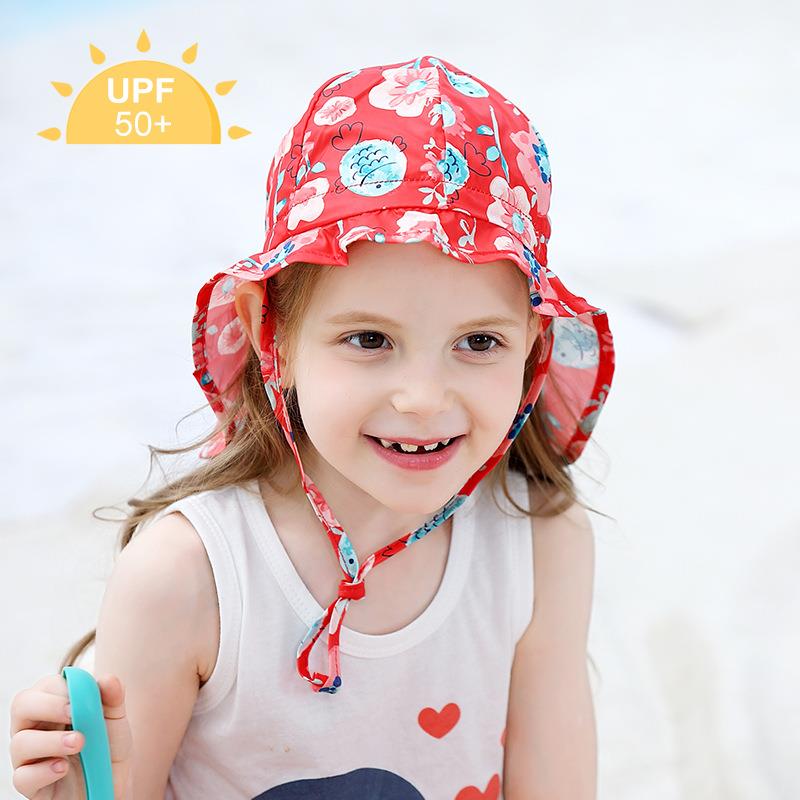 凯维 亚马逊爆款印花婴儿帽夏季沙滩遮阳宝宝帽子 儿童防晒披肩帽