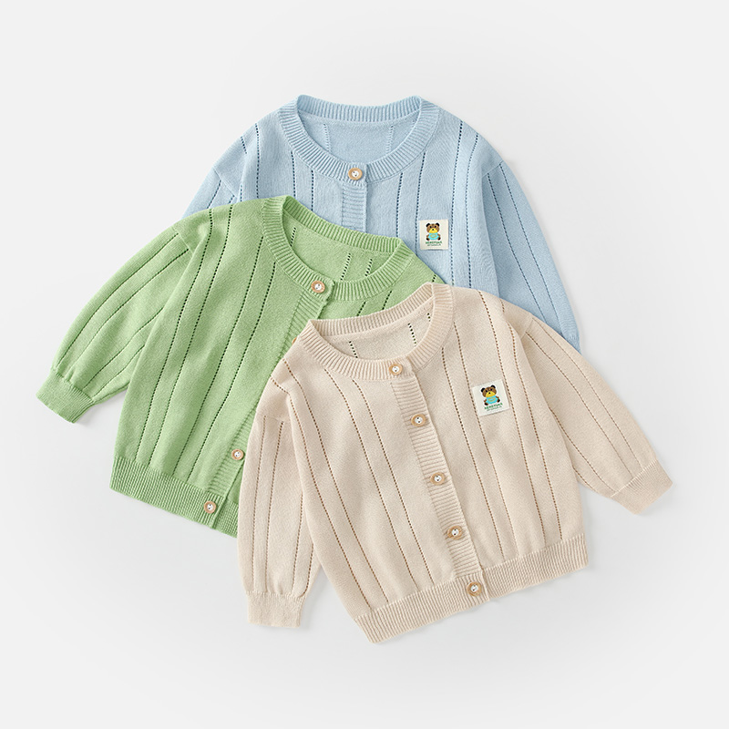 婴儿衣服春夏季镂空针织开衫男女宝宝儿童开衫薄款透气外套空调衫