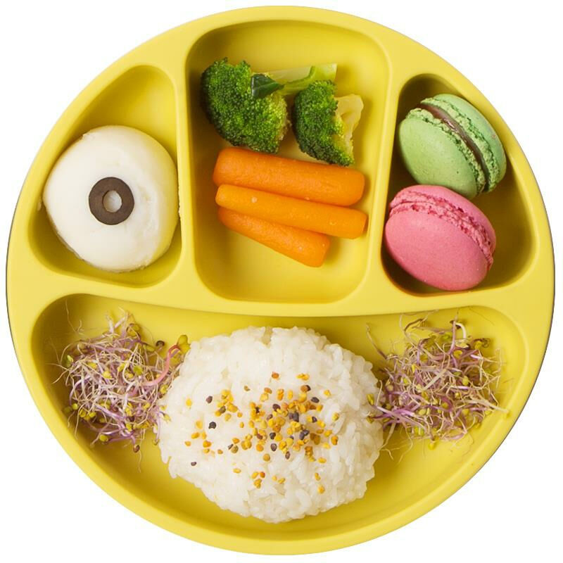 韩国原装进口宝宝餐盘婴儿分格吸盘碗硅胶儿童餐具金黄色