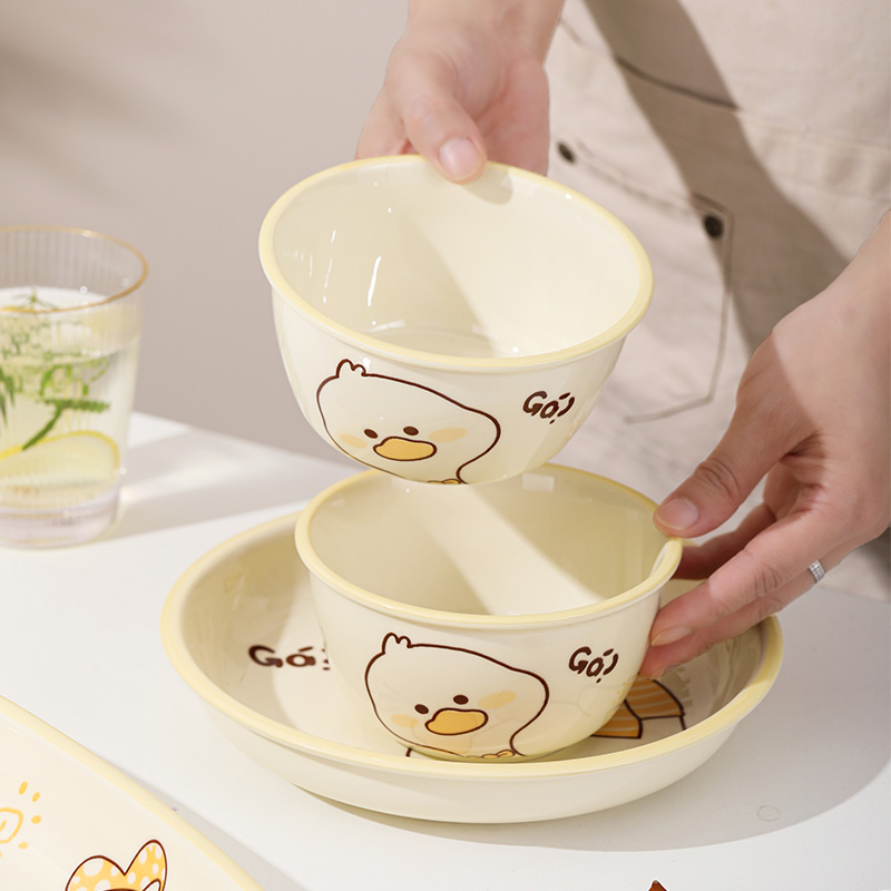 奶油风陶瓷碗家用卡通菜盘子可爱米饭碗汤碗釉下彩儿童餐具耐高温