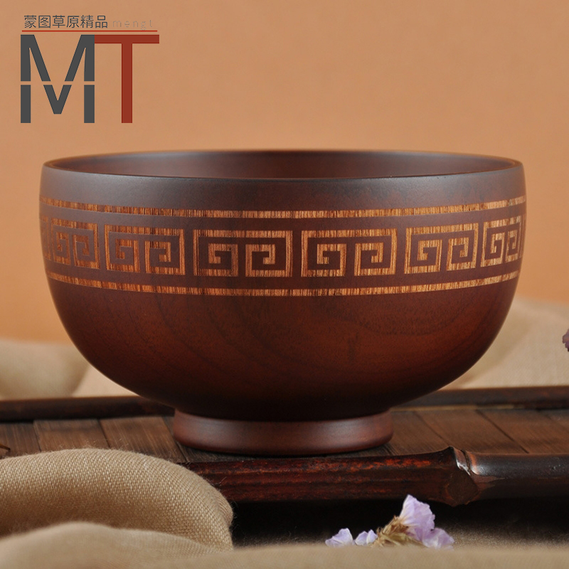 内蒙古工艺碗蒙古餐具刻花蒙古奶茶碗家用儿童木碗中式特色碗
