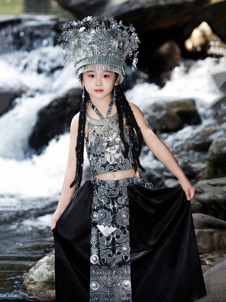 女童苗族服装个性特色舞台演出服苗族公主蜡染套装民族风儿童摄影