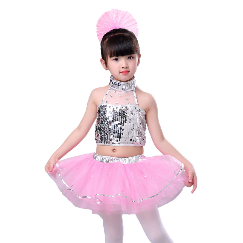 六一儿童舞蹈服女童爵士现代演出服小学幼儿园表演服亮片蓬蓬裙夏