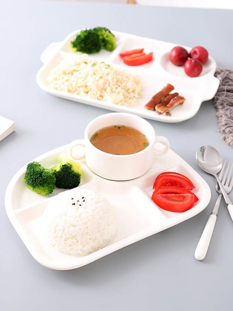 创意分格餐盘陶瓷早餐食堂减脂月子餐具一人食点心分隔分食快餐盘