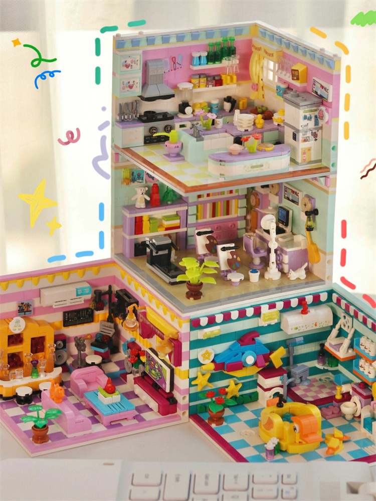 哲高潮玩国产街景积木迷你小屋厨房拼装玩具创意女孩公寓礼物