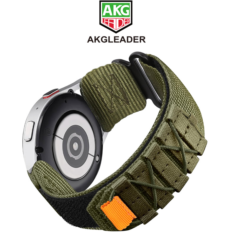 AKGLEADER官方尼龙回环手表带适用三星Galaxy Watch 6 classic战术编织手表表带4/5 Pro户外运动47mm潮牌腕带