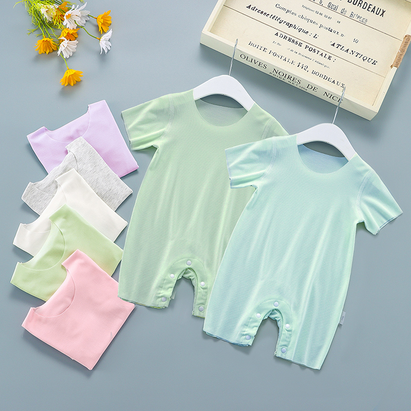 婴儿莫代尔连体衣夏季薄款短袖6新生儿衣服宝宝空调服睡衣夏装3月