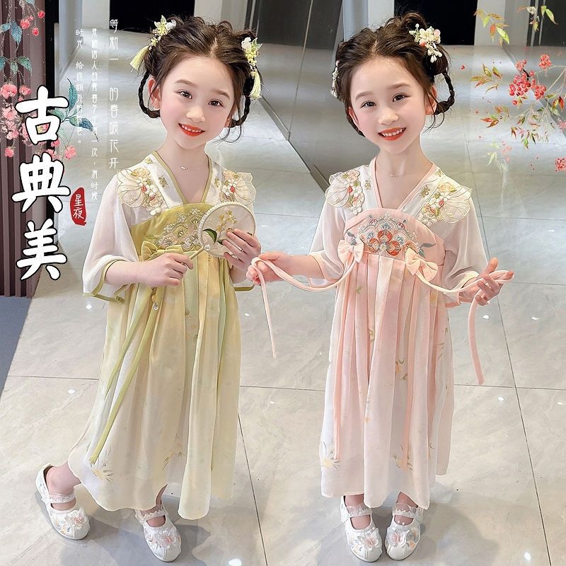 女童汉服夏季薄款儿童新中式超仙国风短袖公主裙2024新款古装襦裙