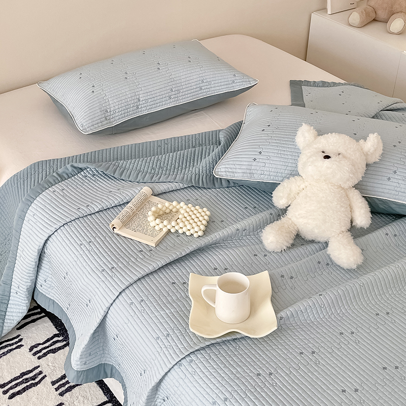 可定制A类母婴级纯色天丝双面用莱赛尔砂洗绗缝凉感夹棉床盖床单