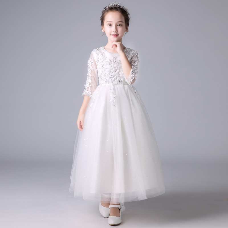 新品2023新款气质白色蓬蓬纱女童公主裙主持人花童礼服儿童演出服