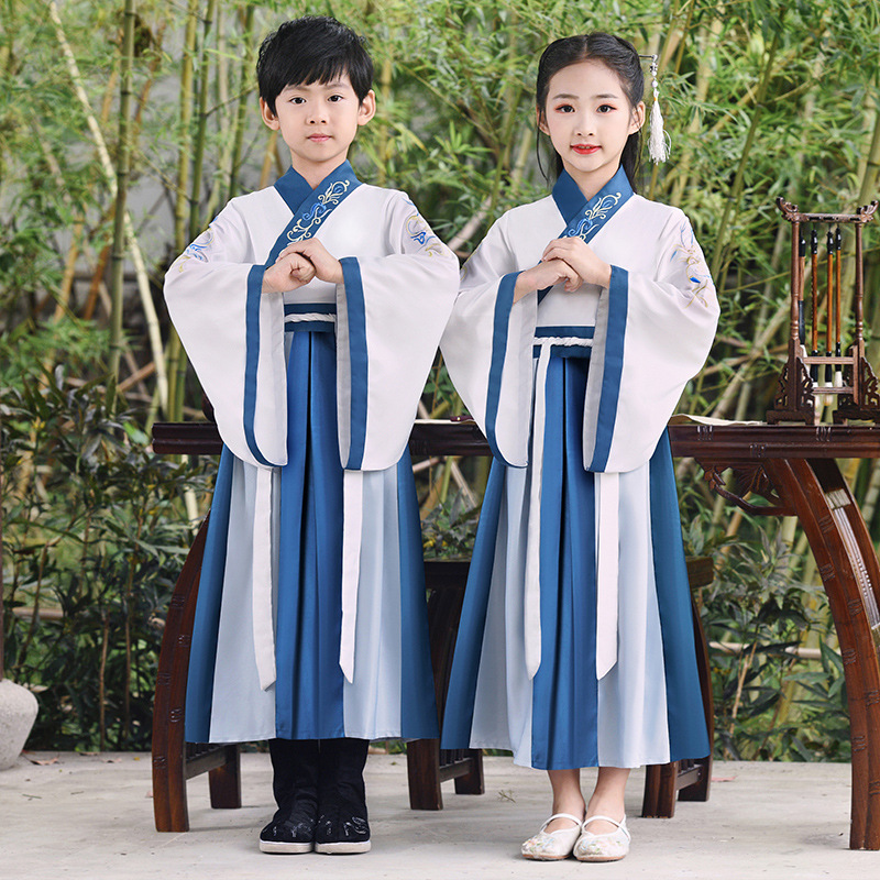 六一儿童男童汉服古风朗诵三字经演出服中国风书童小学生古装唐装