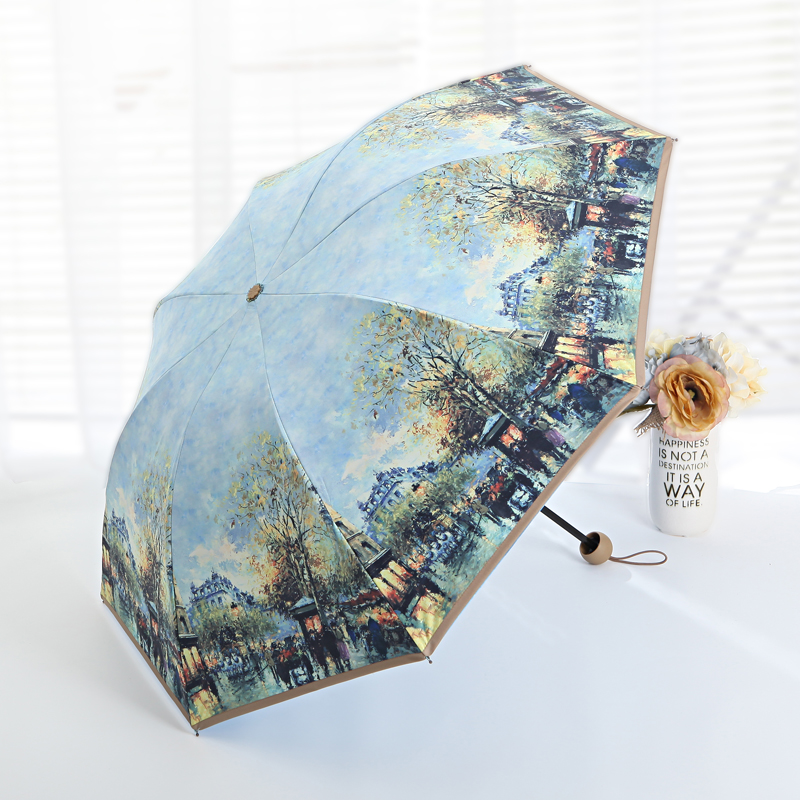正品欧美蓝天白云创意复古雨伞双层折叠韩国油画遮阳伞太阳伞防紫