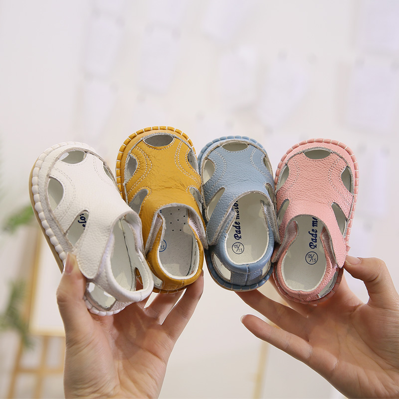 夏季真皮1-2岁学步凉鞋 0-6-8-12个月男女宝宝婴儿幼儿包头软底鞋