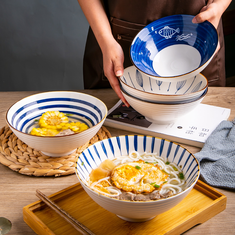 和彩日式拉面碗釉下彩陶瓷大碗汤碗大号碗家用斗笠碗沙拉碗餐具
