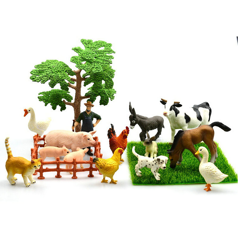 仿真动物模型摆件快乐农场套装鸡鸭鹅狗绵羊兔子猫牛家禽儿童玩具