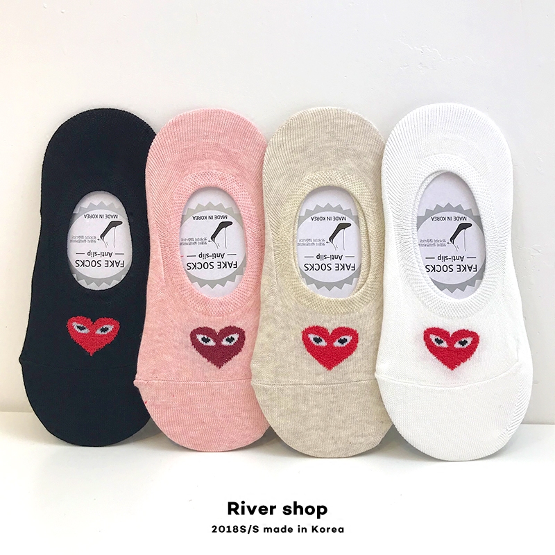 【毛圈桃心船袜】River shop韩国东大门浅口防滑硅胶纯色纯棉女袜