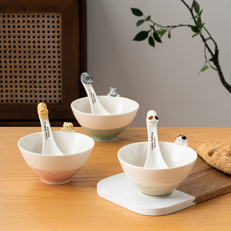 日式可爱陶瓷猫咪趴碗创意立体米饭碗儿童个性猫脸高颜值卡通餐具