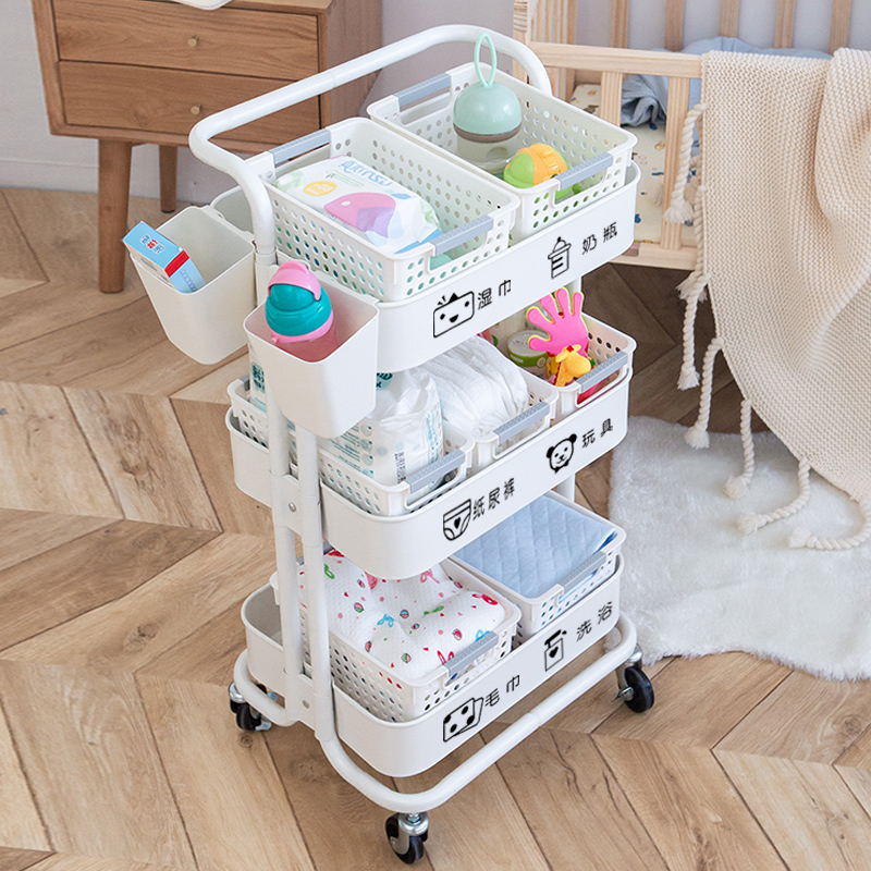 婴儿用品置物架小推车新生宝宝奶瓶收纳柜卧室湿巾奶粉零食储存架