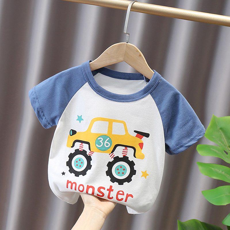 韩版婴儿童装夏季2024儿童卡通汽车上衣宝宝半袖衫4男女童短袖T恤