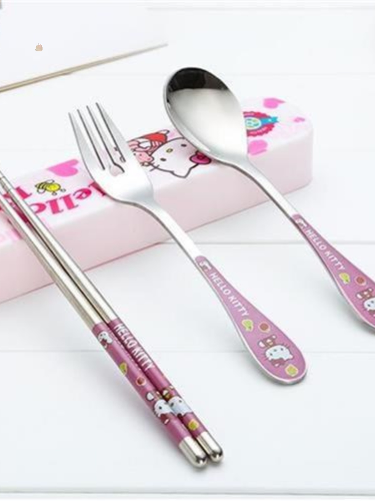 小学T生卡通餐具儿童家用不w锈钢筷子勺子叉子便携三件套餐具盒