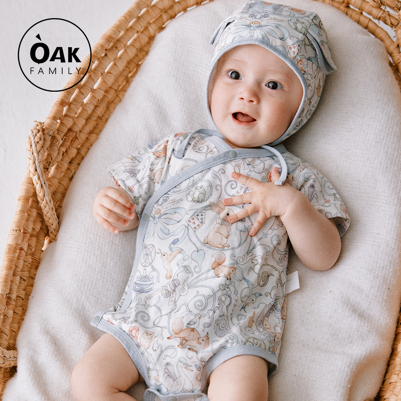 Oak Family婴儿衣服夏季宝宝三角包屁衣短袖纯棉a类新生儿爬服