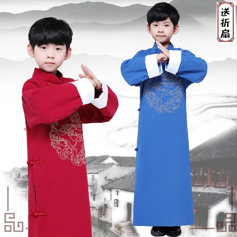 儿童相声演出服男童中国风民国古装长衫大褂长袍说书人小品表演服