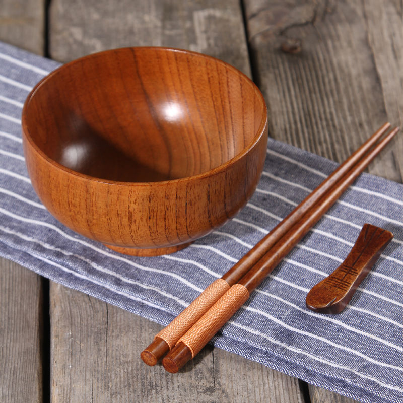 日式酸枣木质碗订做儿童米饭木头碗大人号纯手工家用餐具套装学生