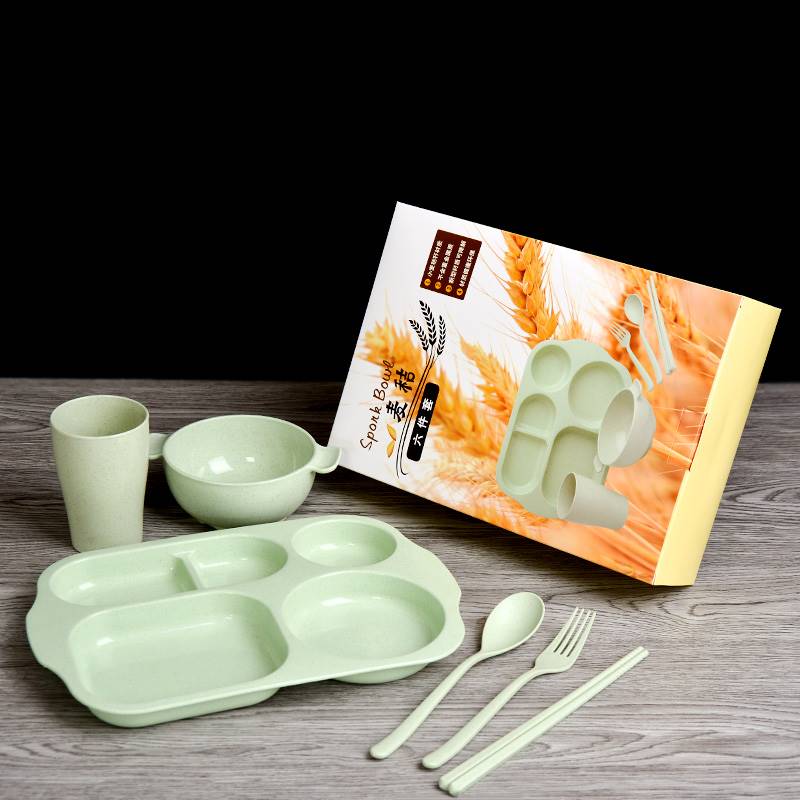 儿童筷子婴儿勺子宝宝辅食碗叉子防摔吃饭分格餐盘竹纤维餐具套装