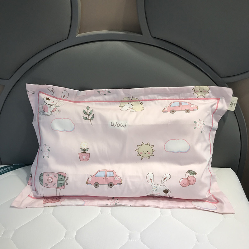 四季A类60支长绒棉卡通枕套 粉色兔子带边儿童记忆棉乳胶枕枕头罩