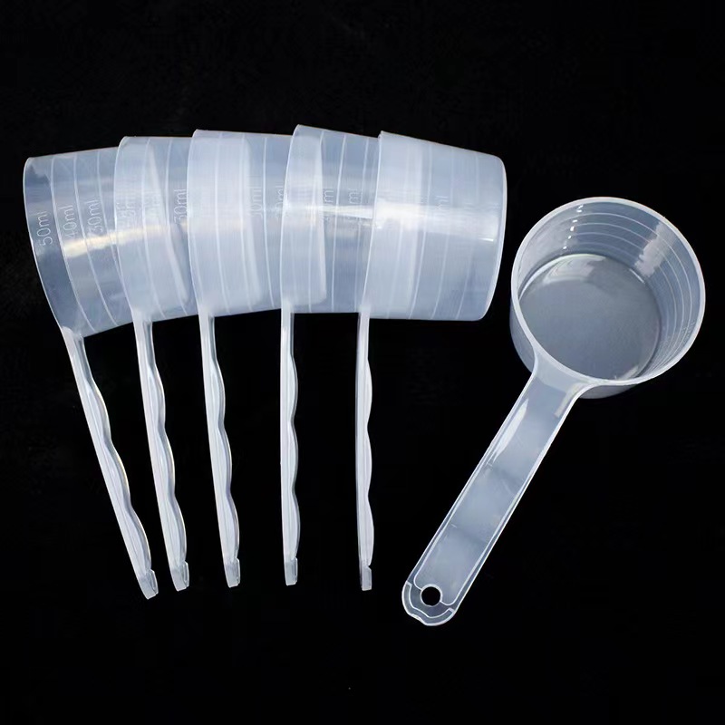 多色可选透明食品塑料勺子 奶粉勺烘焙量勺洗衣粉勺圆形长柄量具