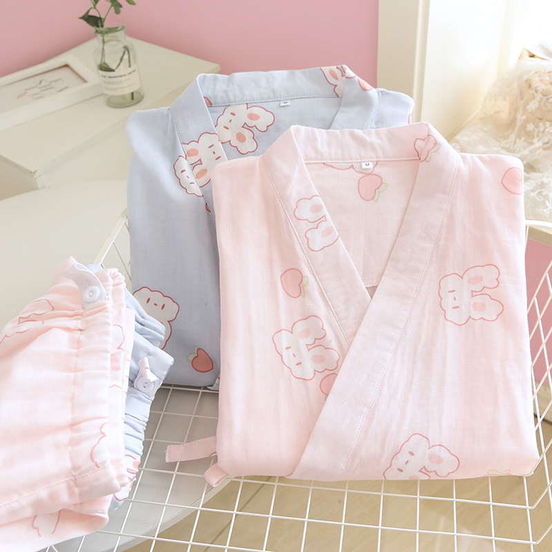 日式月子服和服夏季纯棉纱布孕妇睡衣产后哺乳衣春秋哺乳喂奶套装
