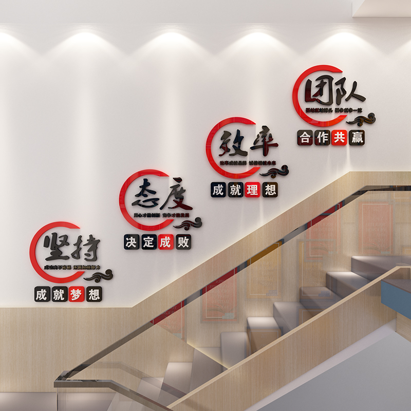 办公室楼梯走廊装饰布置公司企业文化背景墙面励志标语墙贴画设计
