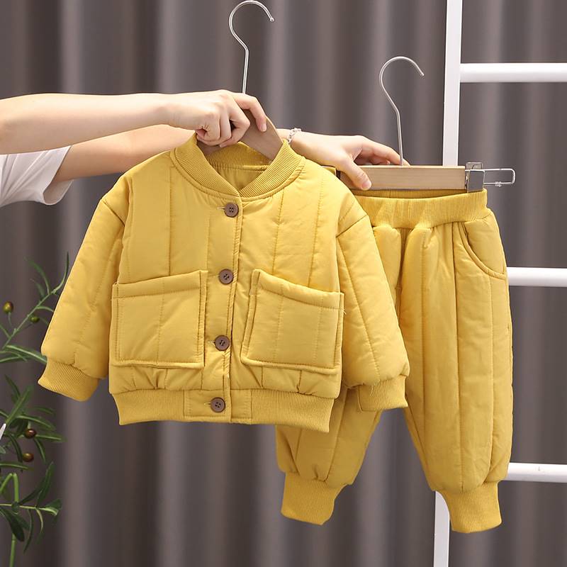 婴儿衣服夹棉保暖网红韩版棉袄套装一岁六7八9十个月男女宝宝冬装