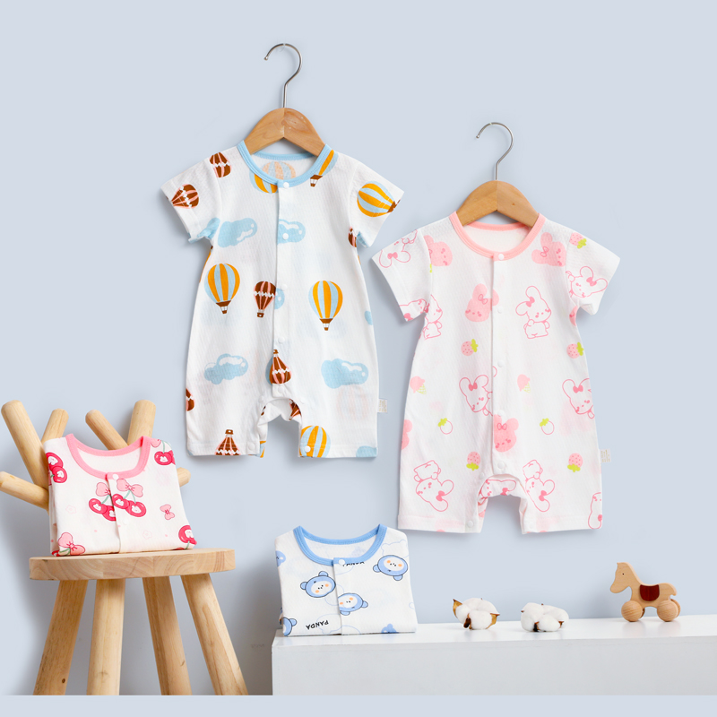 婴儿连体衣夏季短袖薄款哈衣纯棉新生儿睡衣空调服家居服宝宝衣服