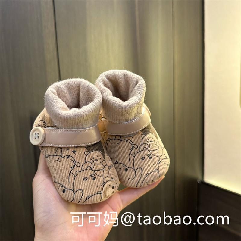 秋冬婴儿男女宝宝纯棉0-1岁鞋袜一体不掉跟加厚加绒新生儿步前鞋