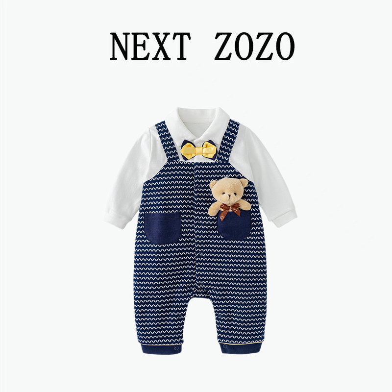 英国Next Zozo婴儿春秋英伦小熊连体衣男宝宝满月帅气周岁礼服潮